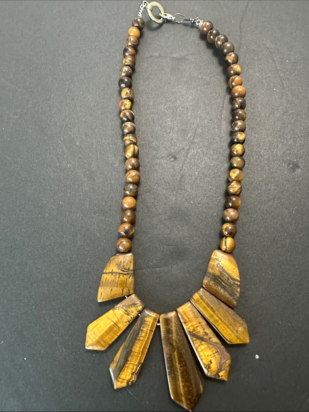 Tiger Eye Statement Necklace - Brown Beaded Women's Jewelry